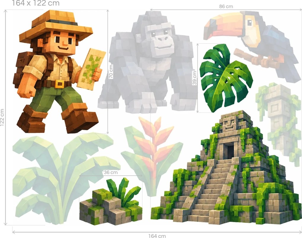 Minecraft Průzkumník a gorila v džungli arch 46 x 34 cm