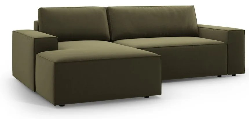 Zelená zamatová rozkladacia/s úložným priestorom rohová pohovka (ľavý roh/s leňoškou) Jodie – Micadoni