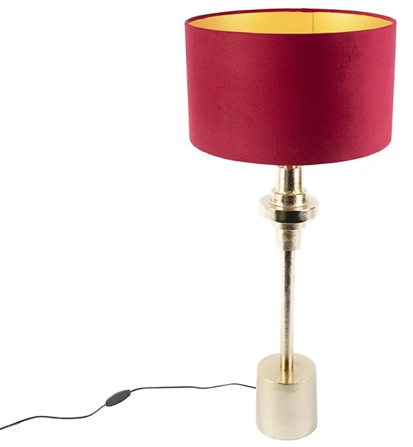 Stolná lampa v štýle Art Deco s červeným zamatovým tienidlom 35 cm - Diverso