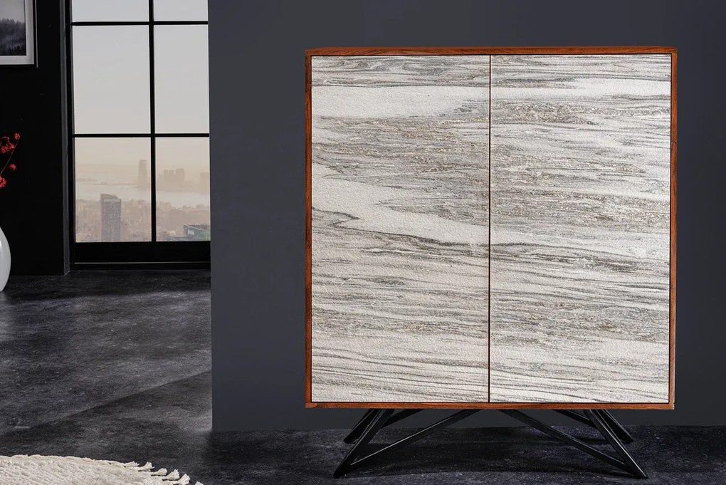 MOUNTAIN SOUL komoda 120 cm akácia, vzhľad prírodného kameňa, biela sivá