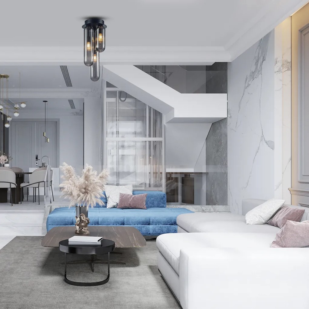 Stropné svietidlo Pax, 3x grafitové sklenené tienidlo, b, o