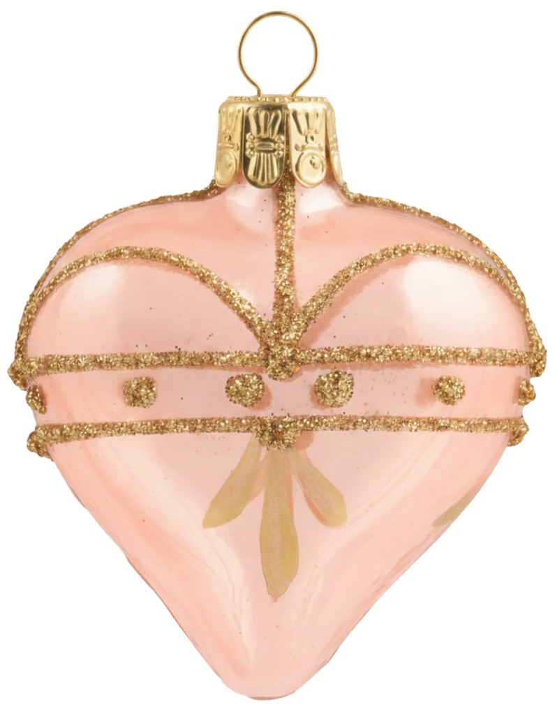 Bella Rose Sklenená vianočná ozdoba Srdce Ružová Lesk