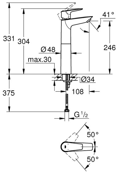 GROHE 32860001 - Umývadlová batéria BAUEDGE 304 mm lesklý chróm