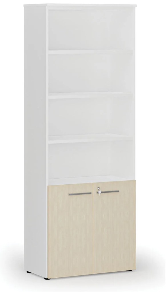 Kombinovaná kancelárska skriňa PRIMO WHITE, dvere na 2 poschodia, 800 x 420 x 2128 mm, biela/breza