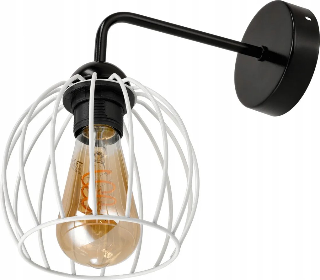 Čierna LED nástenná lampa LOFT edison + biele tienidlo 1xe27