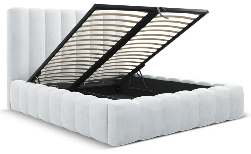 Svetlosivá čalúnená dvojlôžková posteľ s úložným priestorom a roštom 160x200 cm Kelp – Micadoni Home