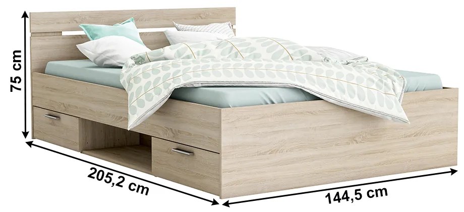 Manželská posteľ 140 cm Michigin (dub sonoma) (bez matraca a roštu). Vlastná spoľahlivá doprava až k Vám domov. 1040195
