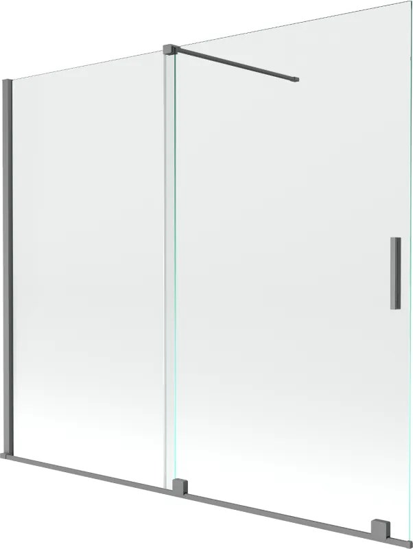 Mexen Velar, 2-krídlová posuvná vaňová zástena 180 x 150 cm, 8mm číre sklo, brúsený grafit, 896-180-000-01-95