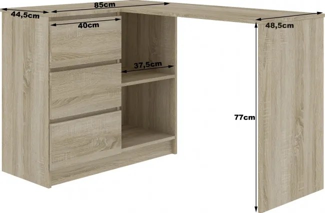 Rohový kancelársky stôl B16 124 cm ľavý, dub sonoma / biely