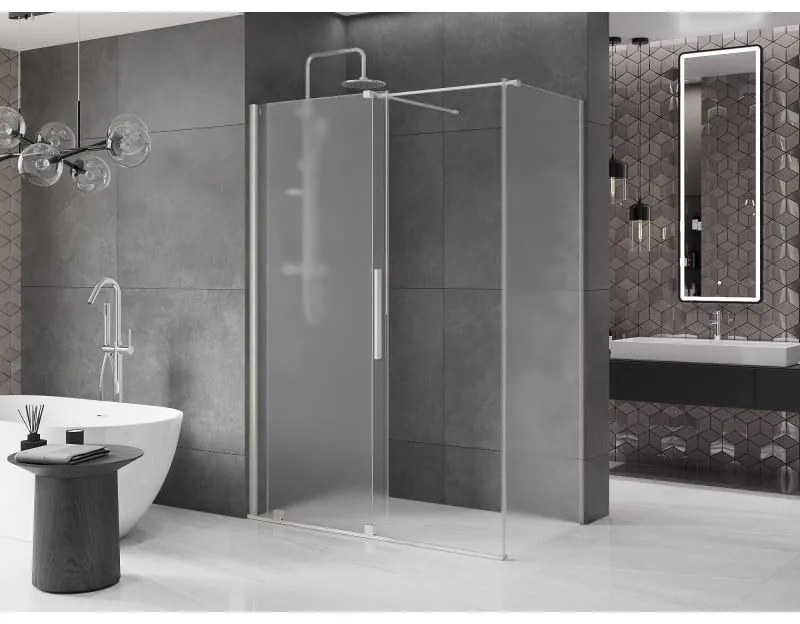 Mexen Velar, sprchový kút s posuvnými dverami 130 x 75 cm, 8mm sklo námraza, brúsená oceľ, 871-130-075-31-97
