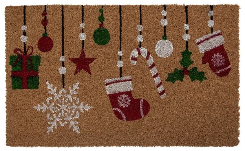 Kokosová rohožka s vianočnými ozdobami - 75*45*1 cm