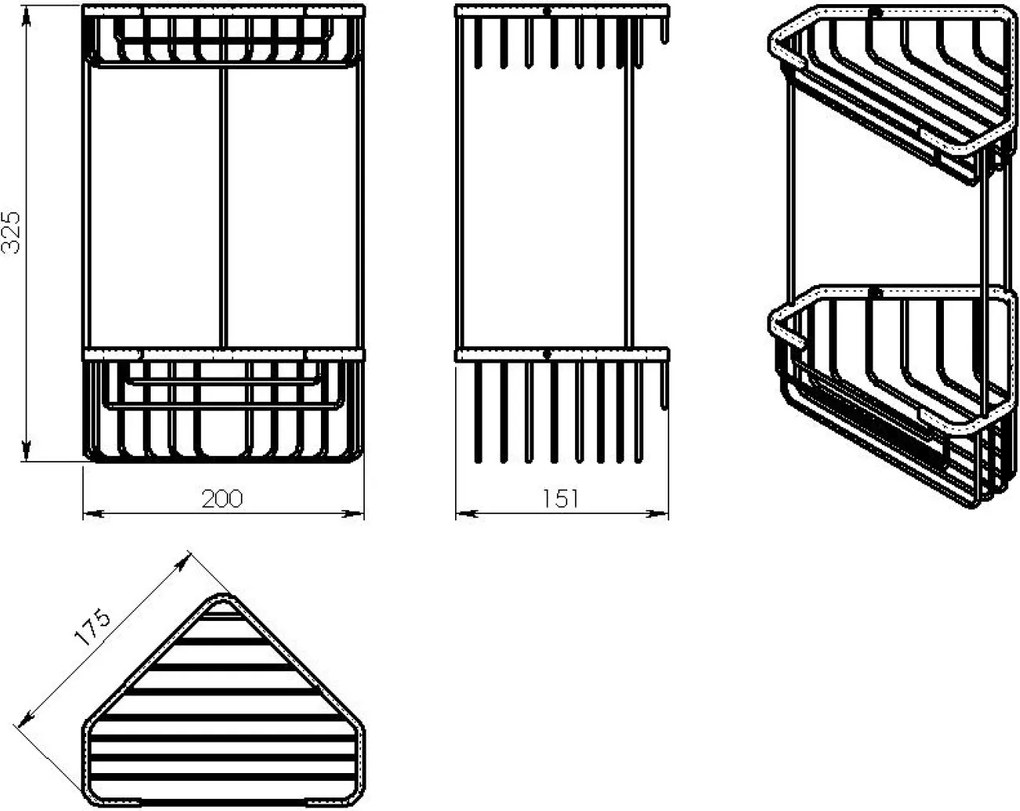 Gedy Gedy, SMART dvojposchodová rohová police 200x325x151mm, čierna matná, 2482-14