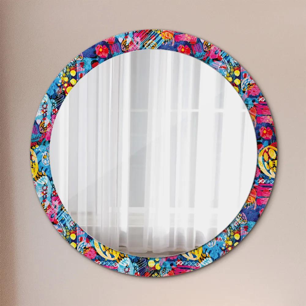 Okrúhle ozdobné zrkadlo Farebné čmáranice fi 90 cm
