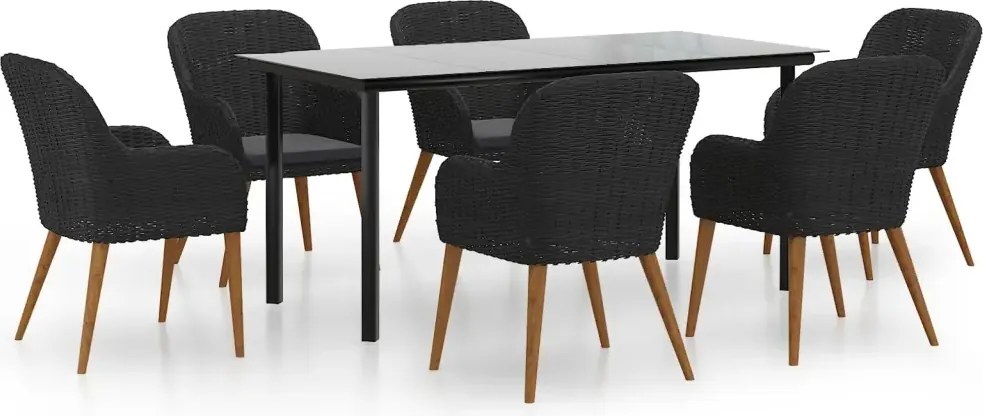 vidaXL 7-dielna sada záhradného nábytku s vankúšmi, čierna