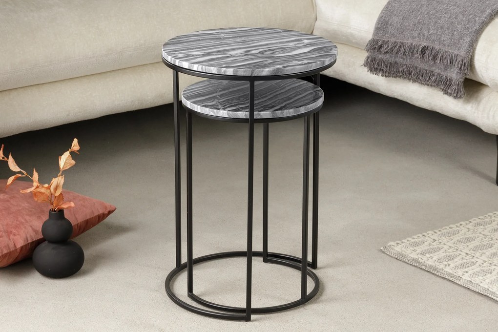 Stolík Elements sada 2 ks mramorovo šedý