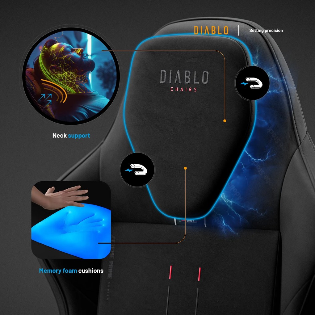 Herné kreslo, štandardná veľkosť, čierne: Diablo X-One Prime Burned Black