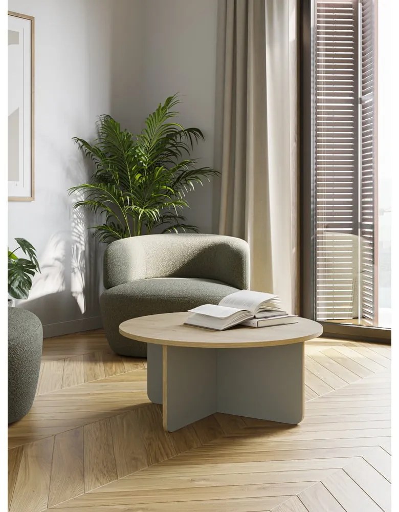 Svetlozelený/v prírodnej farbe okrúhly konferenčný stolík s doskou v dubovom dekore ø 80 cm Hillary – Marckeric