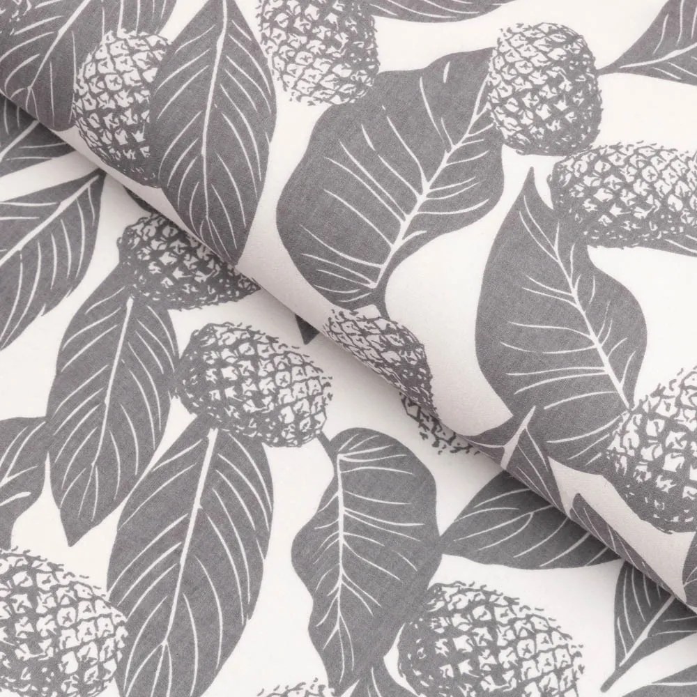 Biante Bavlnený oválny obrus Sandra SA-511 Sivé ananásy na bielom 60x100 cm