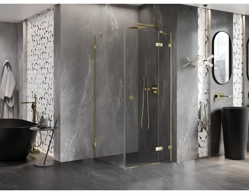 Mexen Lunar, 1-krídlový sprchový kút, pravý, 70 x 70 cm, 8mm číre sklo, zlatý profil, 834-070-070-50-00-P