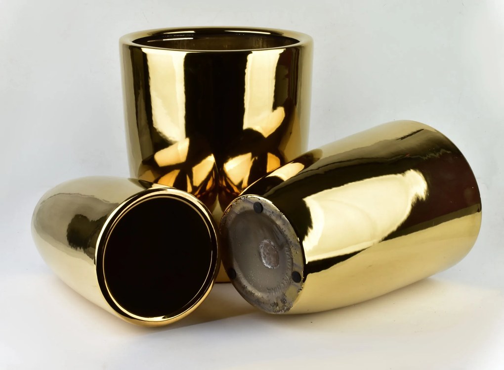 Sada 3 ks keramických květináčů NEVA GOLD XVI zlatá