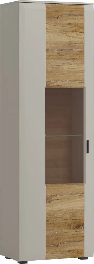 Vysoká vitrína Romy, šedá/dub