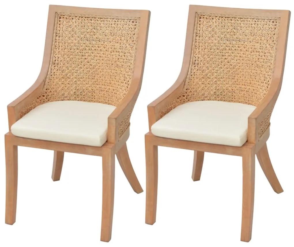 vidaXL Jedálenské stoličky 2 ks, ratan a mangový masív