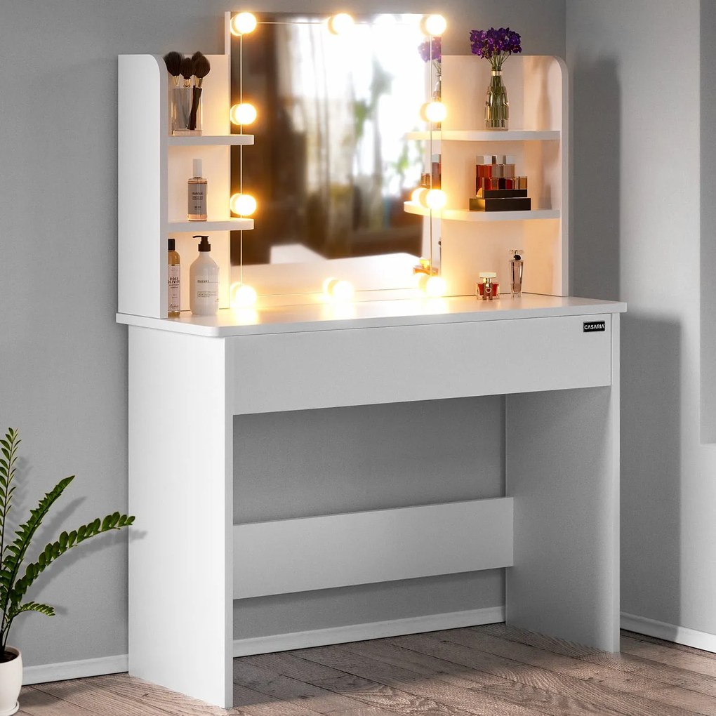 InternetovaZahrada Toaletný stolík Lucia s LED osvetlením 140x110x40 cm - biely