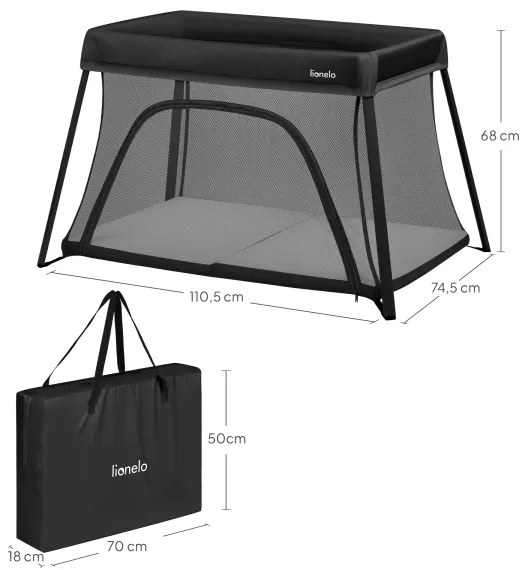 Lionelo - Cestovná postieľka 3 v 1 ALICE Black