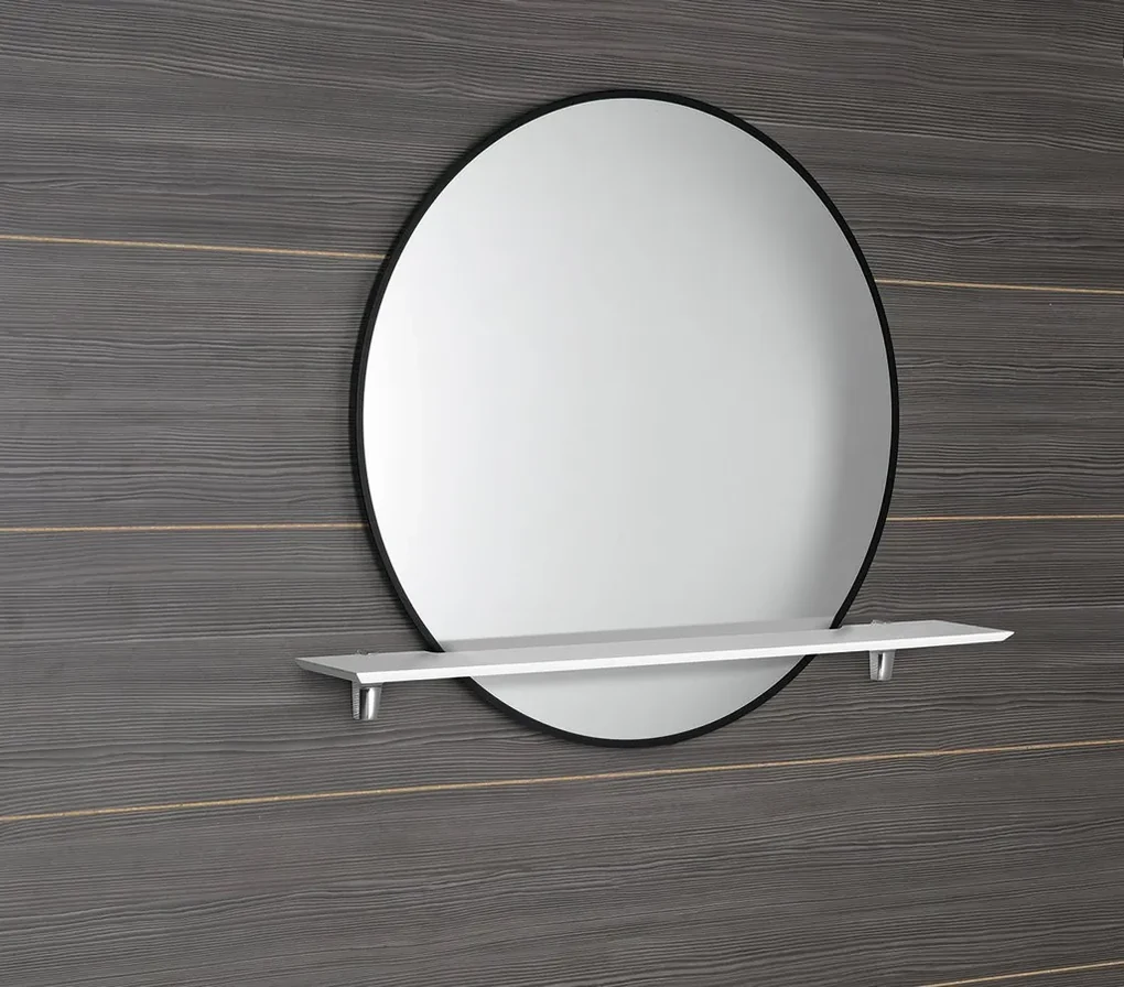 Sapho Sapho, SHARON LED podsvietené zrkadlo Ø 80cm s policou, čierna mat, 31255CI-01