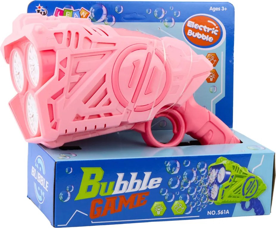 LEAN Toys Pištoľ na mydlové bubliny LED svetlá na batérie ružová