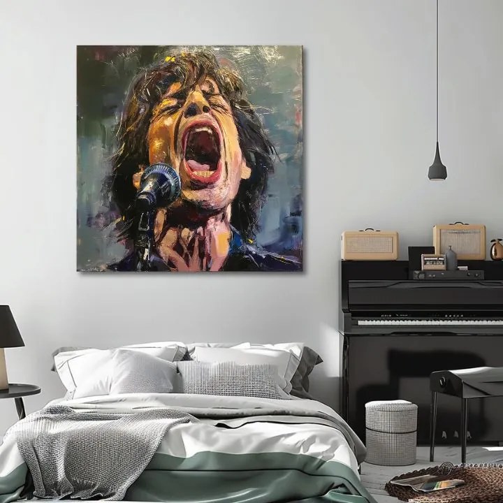 Obraz Mick Jagger - Legenda na pódiu | 100% originál domaľovaný akrylom 60x60 cm