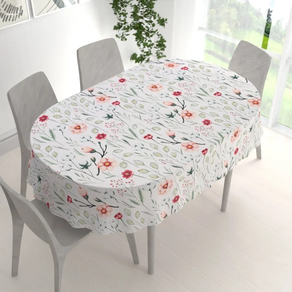 Biante Bavlnený oválny obrus Sandra SA-747 Lúčne kvety na bielom 140x180 cm