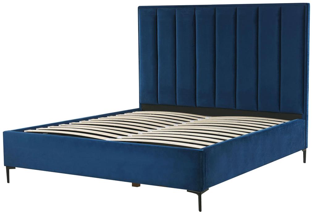 Zamatová posteľ s úložným priestorom 160 x 200 cm modrá SEZANNE Beliani
