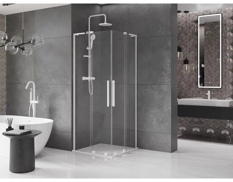 Mexen Velar L Duo, sprchový kút s posuvnými dverami 100 x 100 cm, 8mm číre sklo, biela matná, 871-100-100-02-03-20