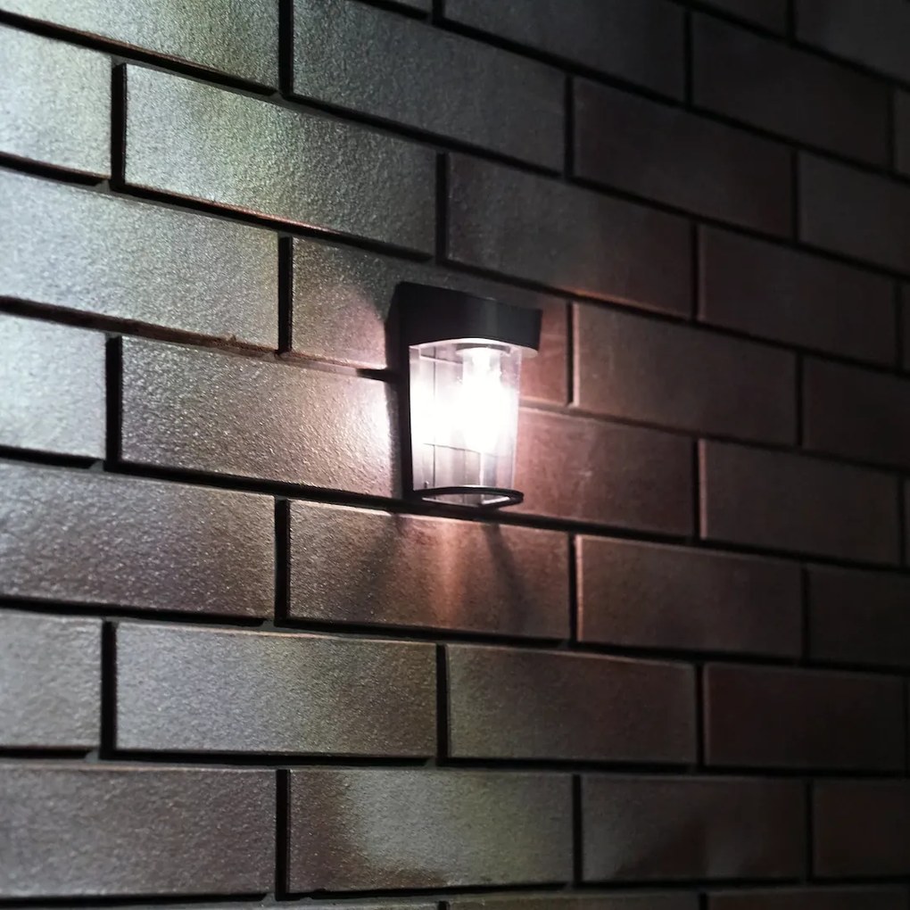 Exteriérové solárne nástenné svietidlo Eno, 1x transparentné/čierne plastové tienildlo