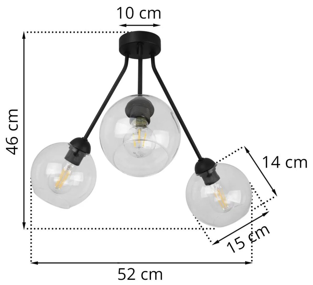 Stropné svietidlo Haga trio, 3x transparentné sklenené tienidlo