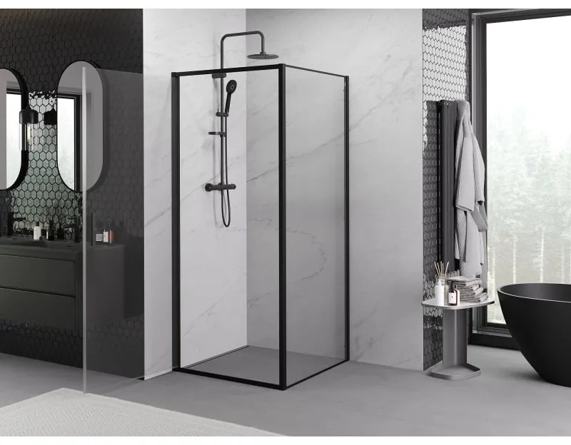 Mexen Exo, sprchovací kút s krídlovými dverami 85 x 85 cm, 6mm číre sklo, čierny profil, 817-085-085-70-00