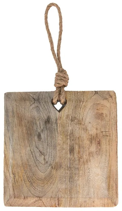 Hnedá drevená servírovacia doska so špagátom - 20*20*2 cm