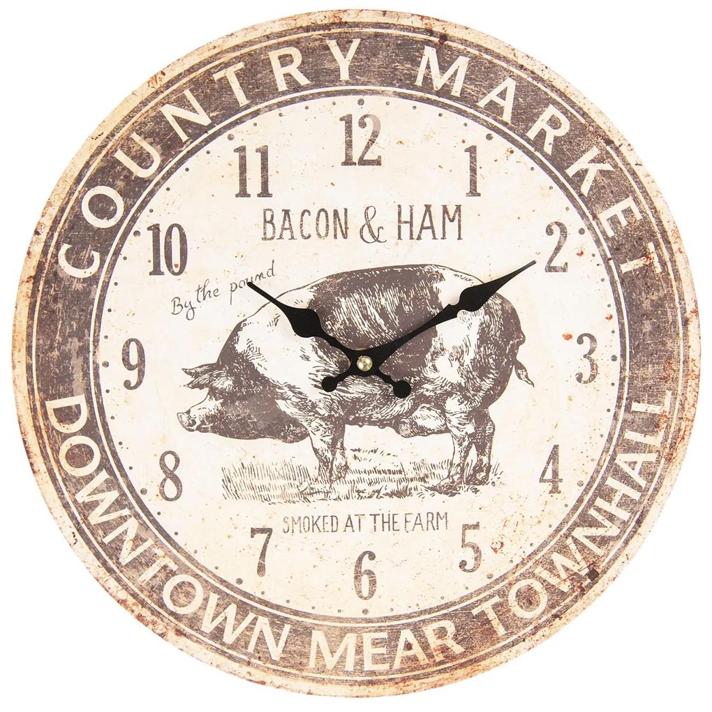 Vintage nástenné hodiny s patinou Bacon & Ham - Ø 34 * 3 cm / 1 * AA