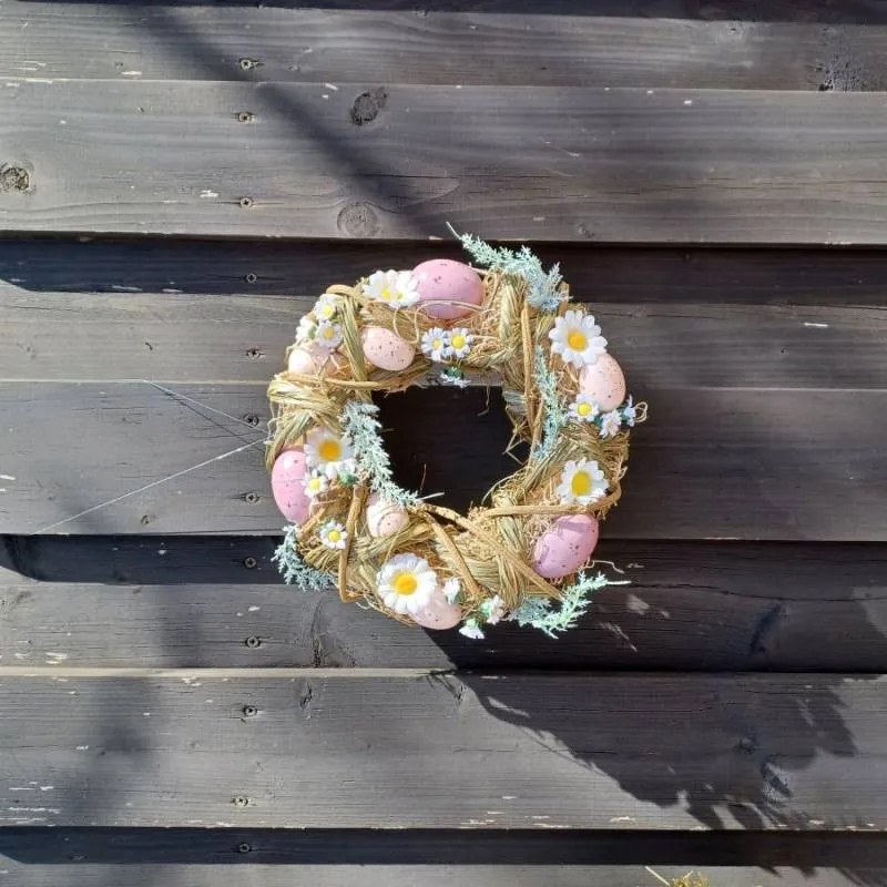 DECOLED Veľkonočný veniec, 24 x 8 cm, staroružové vajíčka a sedmokrásky