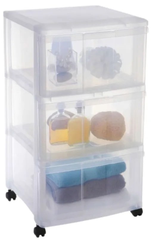 Úložný box s 3 zásuvkami, transparentný, ORGAMIX MAXI