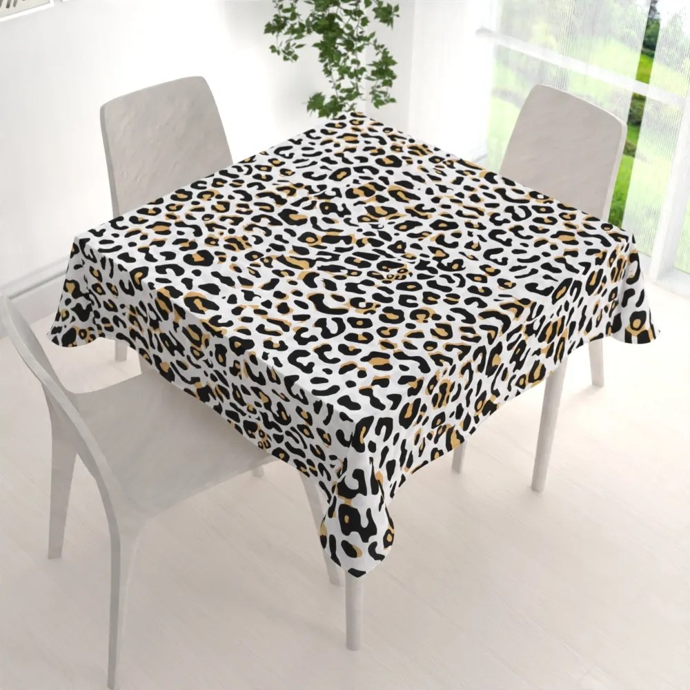 Biante Bavlnený štvorcový obrus Sandra SA-409 Leopardí vzor na bielom 130x130 cm