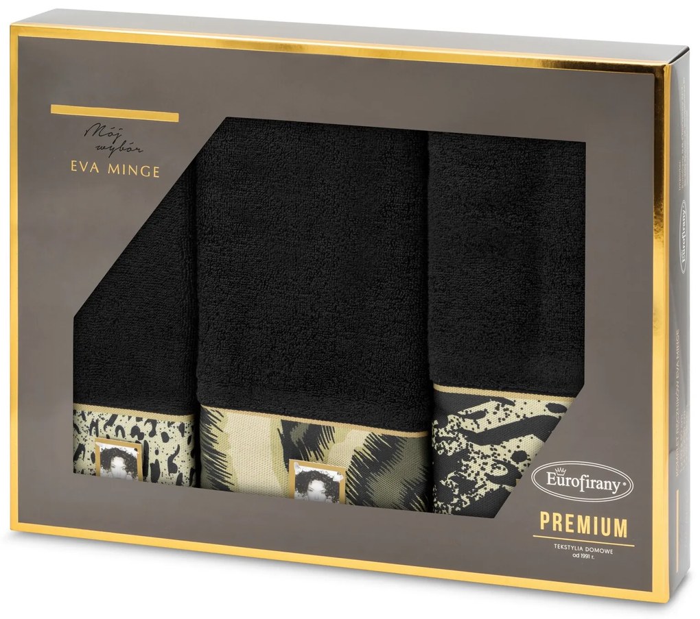 BAVLNENÝ UTERÁK EVA MINGE24 SADA 1KS 30X50 CM, 1KS 50X90 CM, 1KS 70X140 CM ČIERNA