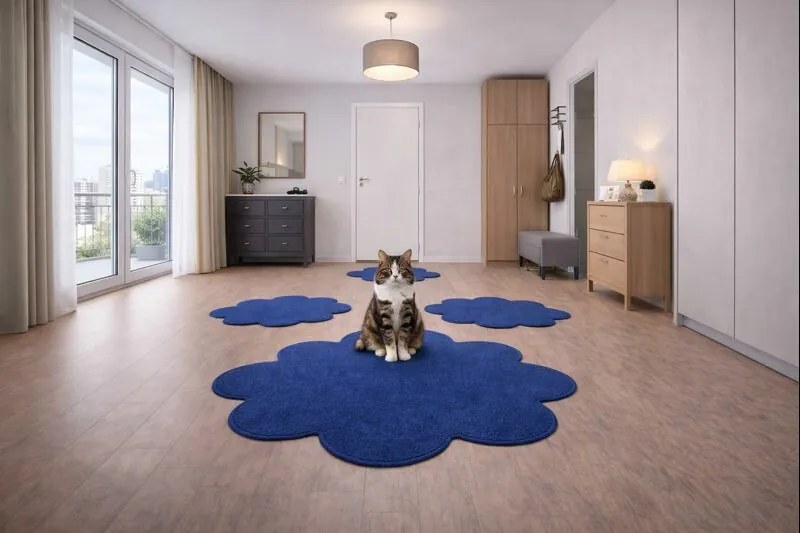 Kusový koberec Eton modrý kvetina, 120x120 kvietok, modrá, chodba / predsieň, Vopi