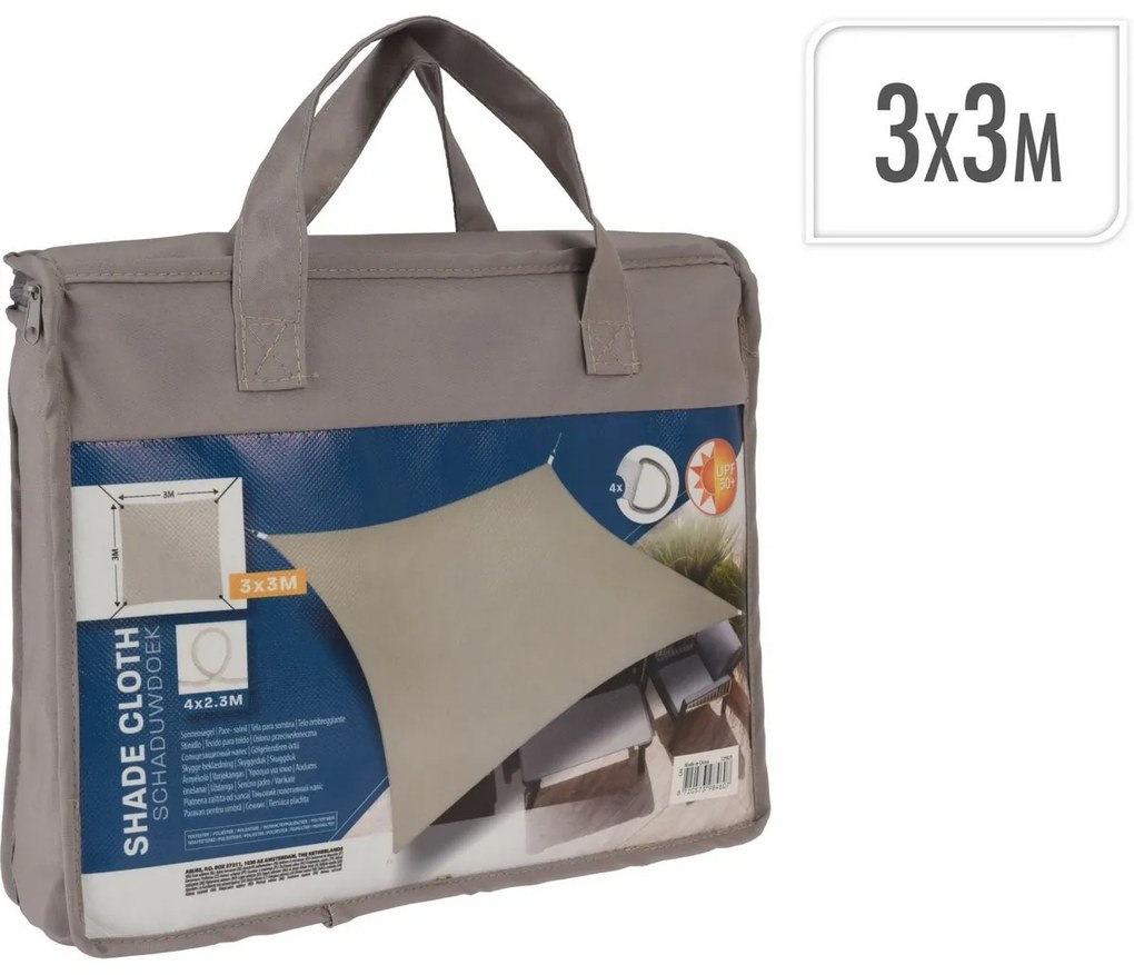 Tieniaca plachta s UV filtrom 50+, farba taupe, 3 x 3 m