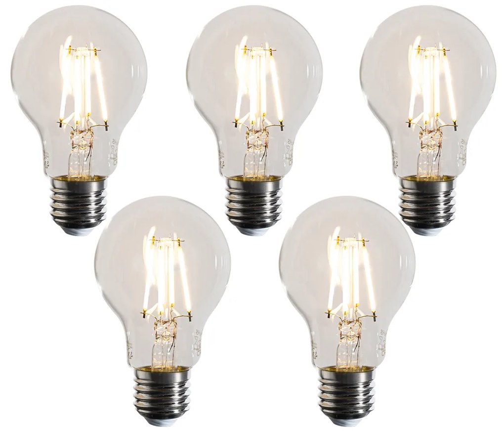 Sada 5 stmievateľných LED žiaroviek E27 A60 číra 4,5W 500 lm 2700K