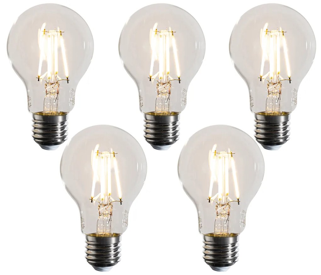 Sada 5 stmievateľných LED žiaroviek E27 A60 čírych 4,5W 500 lm 2700K