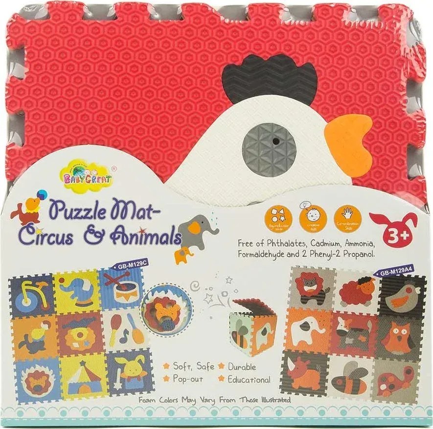 BABY GREAT Penové puzzle Zvieratá šedá-červená SX (30x30)