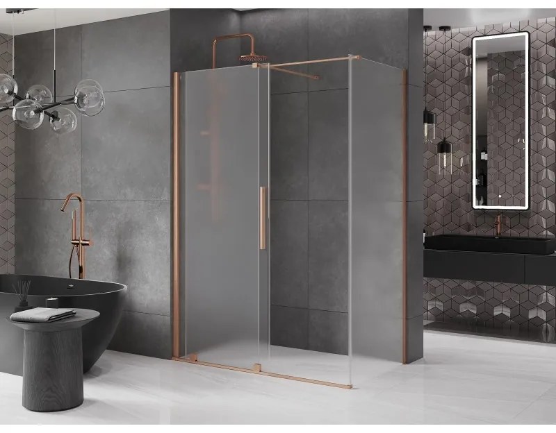 Mexen Velar, sprchový kút s posuvnými dverami 150 x 90 cm, 8mm sklo námraza, medená matná, 871-150-090-31-65