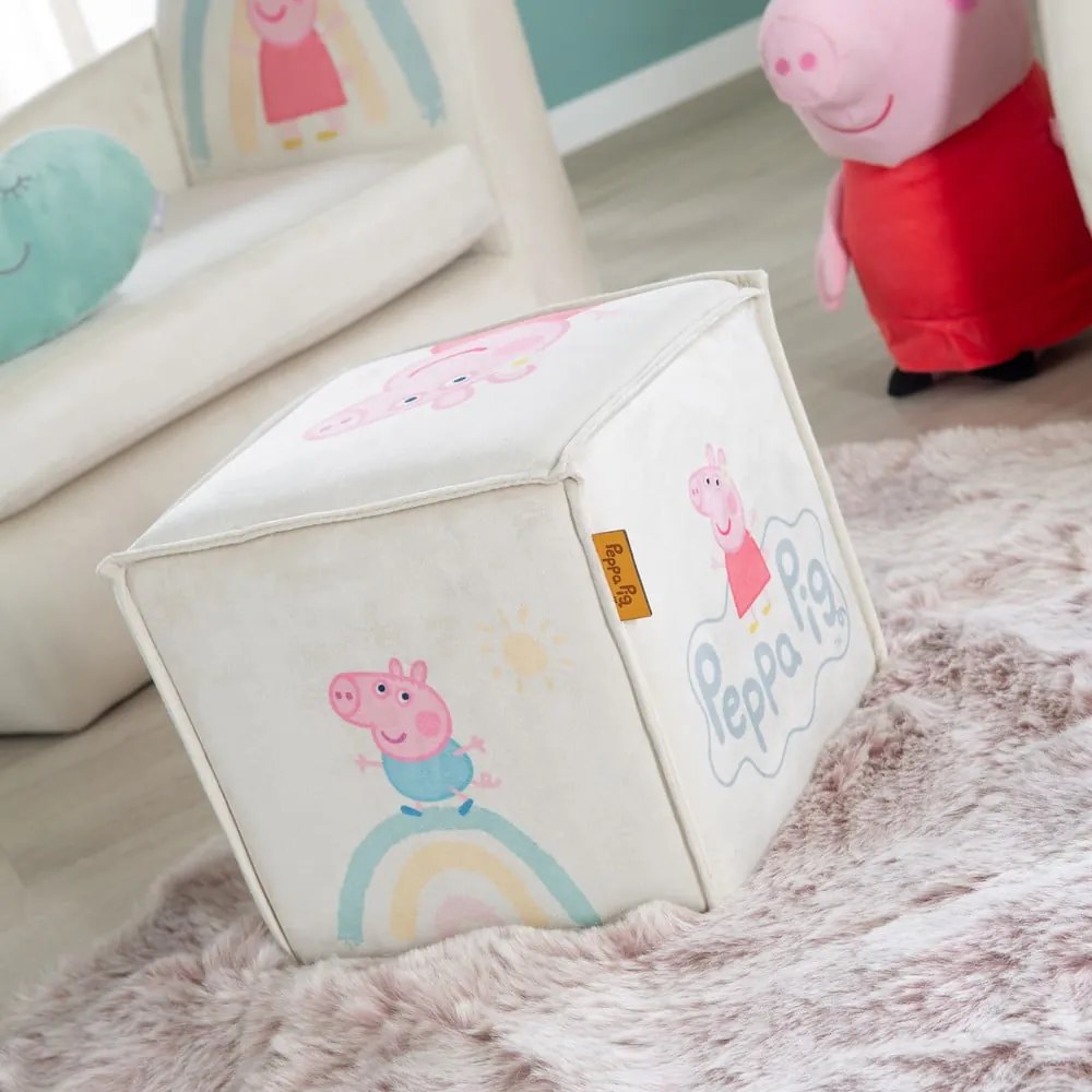 Biely zamatový detský puf Peppa Pig – Roba